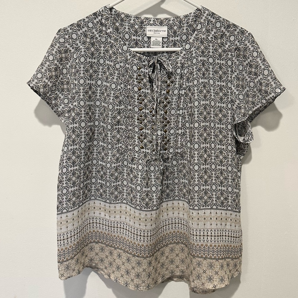 Liz Claiborne, EUC, PL blouse, gold rivet detail